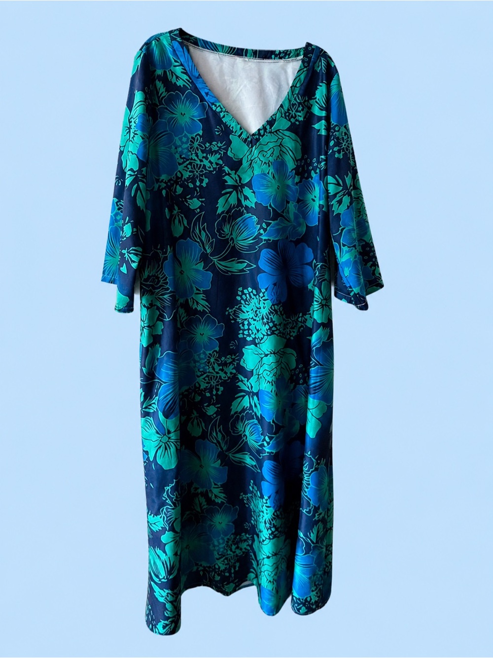 Women’s Floral V-Neck Nightgown in Navy & Teal